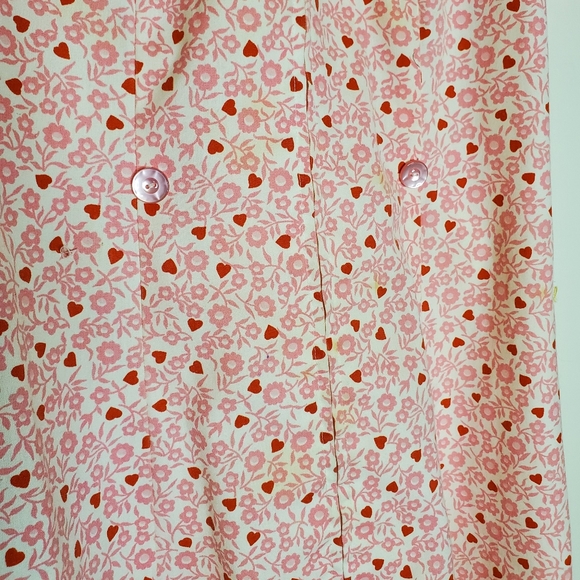 Broken Hearts Pink and Red Printed Vintage Short Sleeve Zip-Up House Dress - Picture 3 of 13